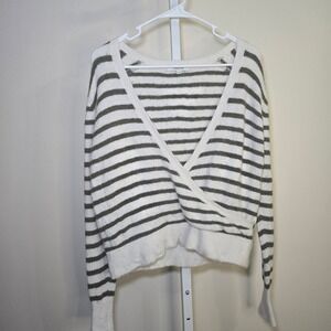 Madewell Striped Wrap Sweater Long Sleeve Ivory Olive‎ Green Size S